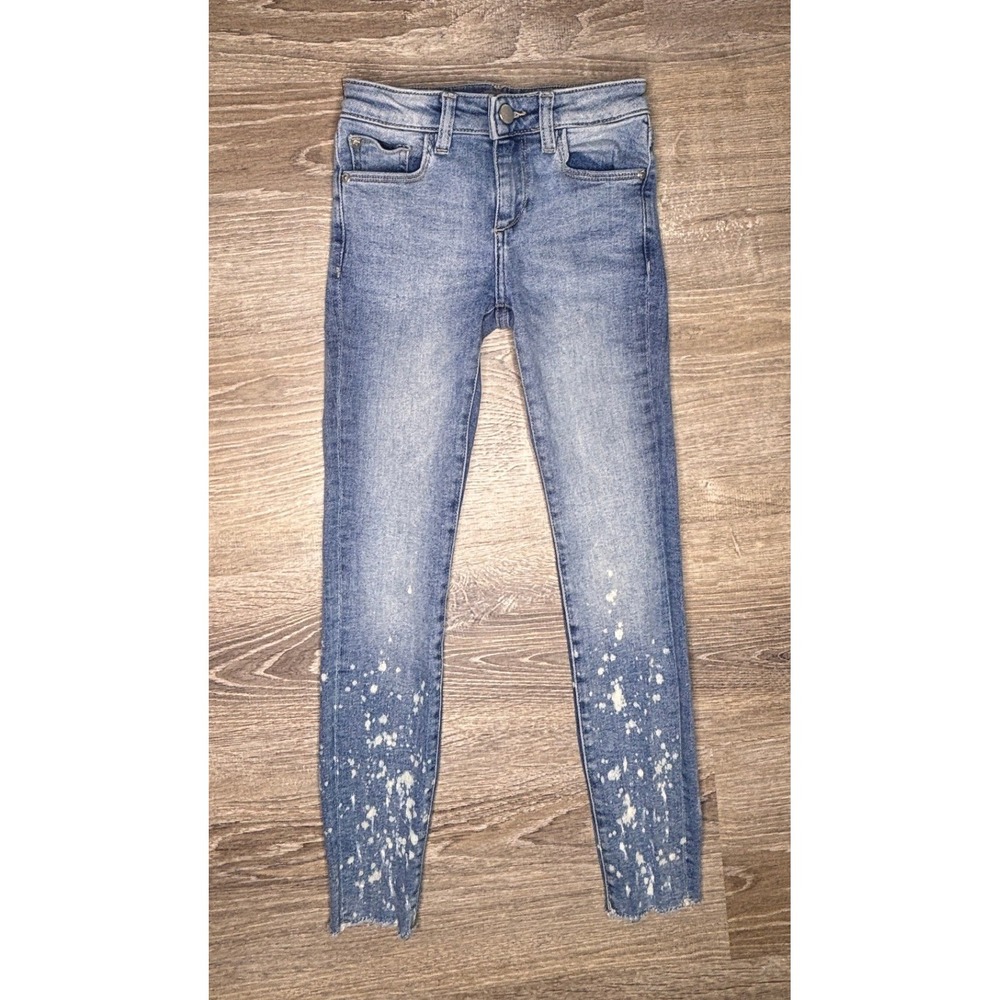 DL1961 Girls Chloe Skinny Jeans Kids Size 7 Venice‎ Blue Paint Splatter Raw Hem